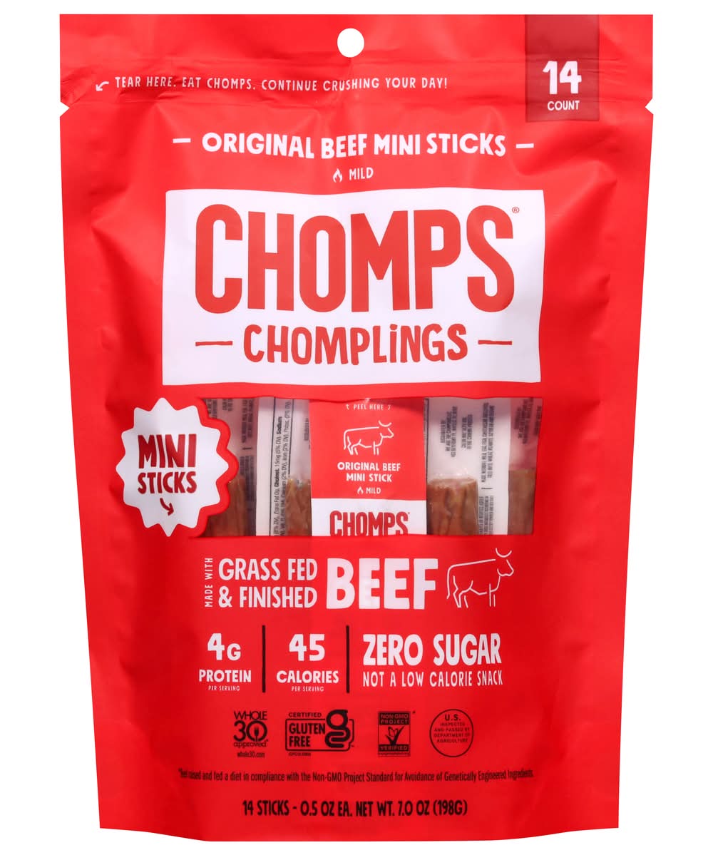 Chomps Chomplings Mini Sticks, Original Beef (14 x 0.5 oz)