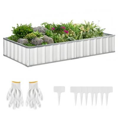 Outsunny 69'' x 36'' Galvanized Raised Garden Bed Kit, Large Metal Planter Box for Deep Root Vegetables, Flowers, Herbs & Succulents, Steel, White