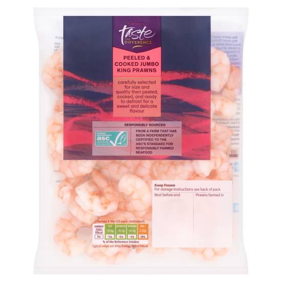 Sainsbury's Frozen Cooked & Peeled Jumbo King Prawns ASC, Taste the Difference 225g