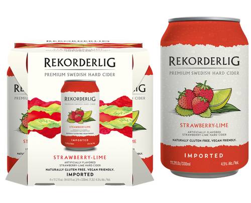 Rekorderlig Premium Swedish Hard Cider, Strawberry-Lime (4 x 11.2 fl oz)