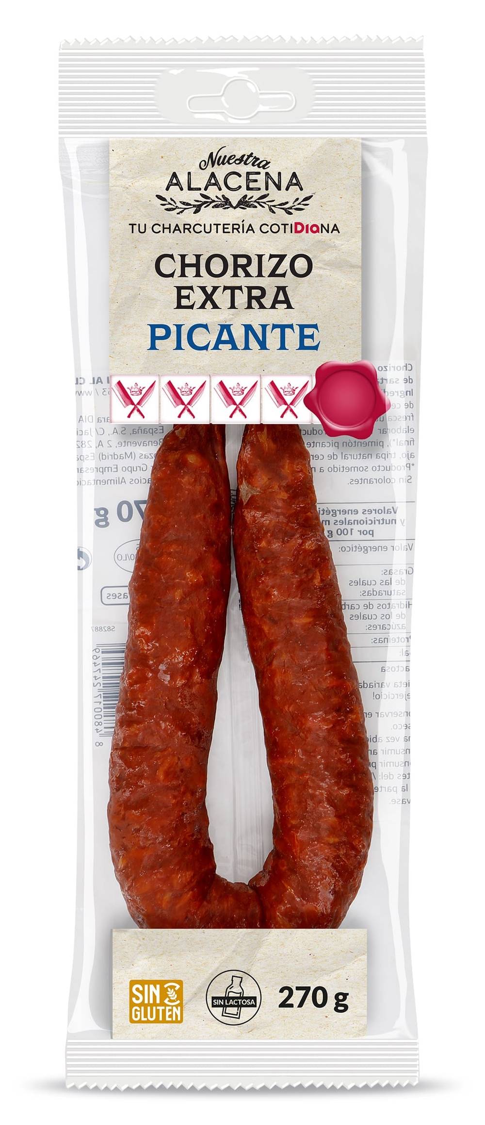 Chorizo Extra Picante Nuestra Alacena De Dia Bolsa 270 G