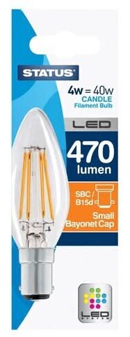 Status Filament LED 4w Candle Bulb Clear SES Cap EACH