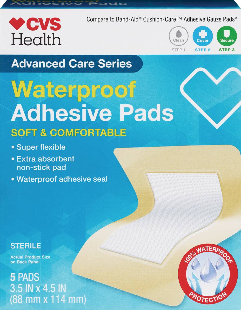 Cvs Health Waterproof Comfort Adhesive Pads (3.5 x 4.5 in)