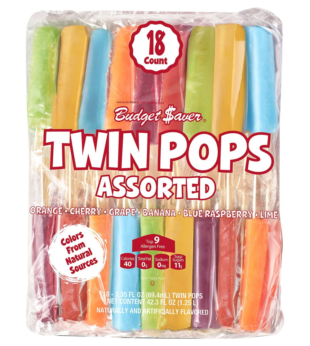 Budget Saver Twin Pops, Assorted (18 x 2.35 fl oz)