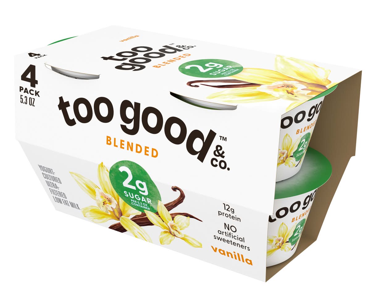 Too Good & Co. Blended Cultured Ultra-Filtered Low Fat Milk Yogurt, Vanilla (4 x 5.3 oz)