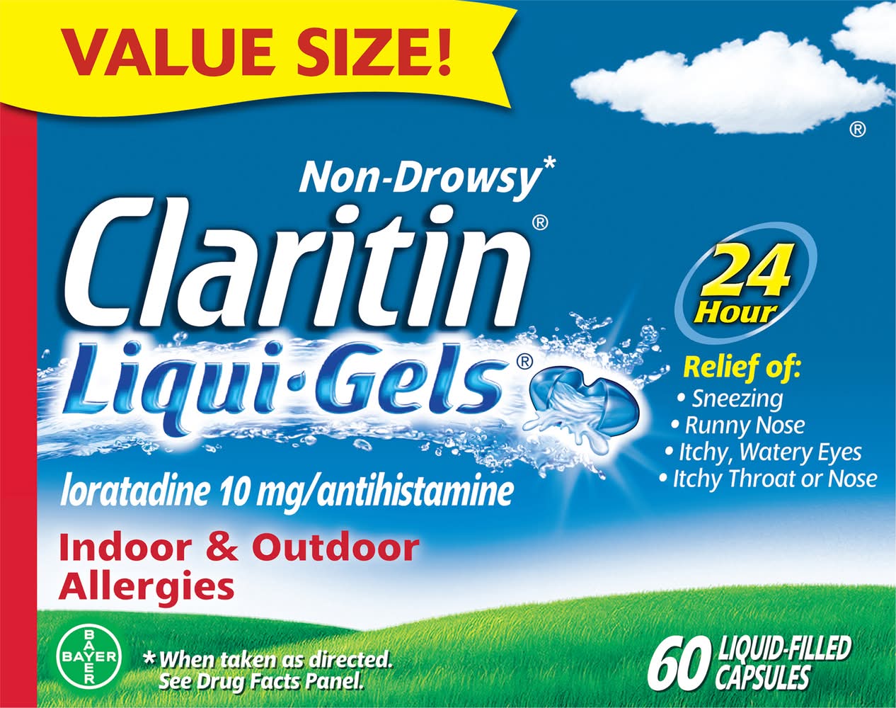 Claritin 24 Hr Non-Drowsy Indoor & Outdoor Allergy Relief Liqui.gels Capsules (60 ct)