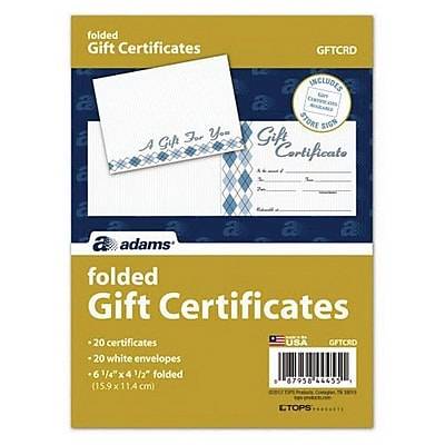 TOPS™ Folded Gift Certificate, 20/Pack (GFTCRD)