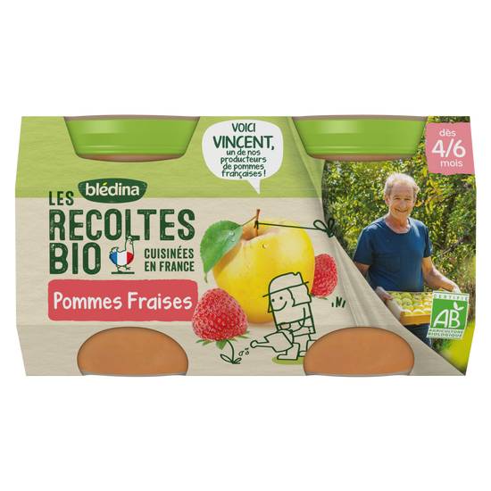 Blédina - Les recoltes bio pots pommes fraises 4/6 mois (2 pièces)