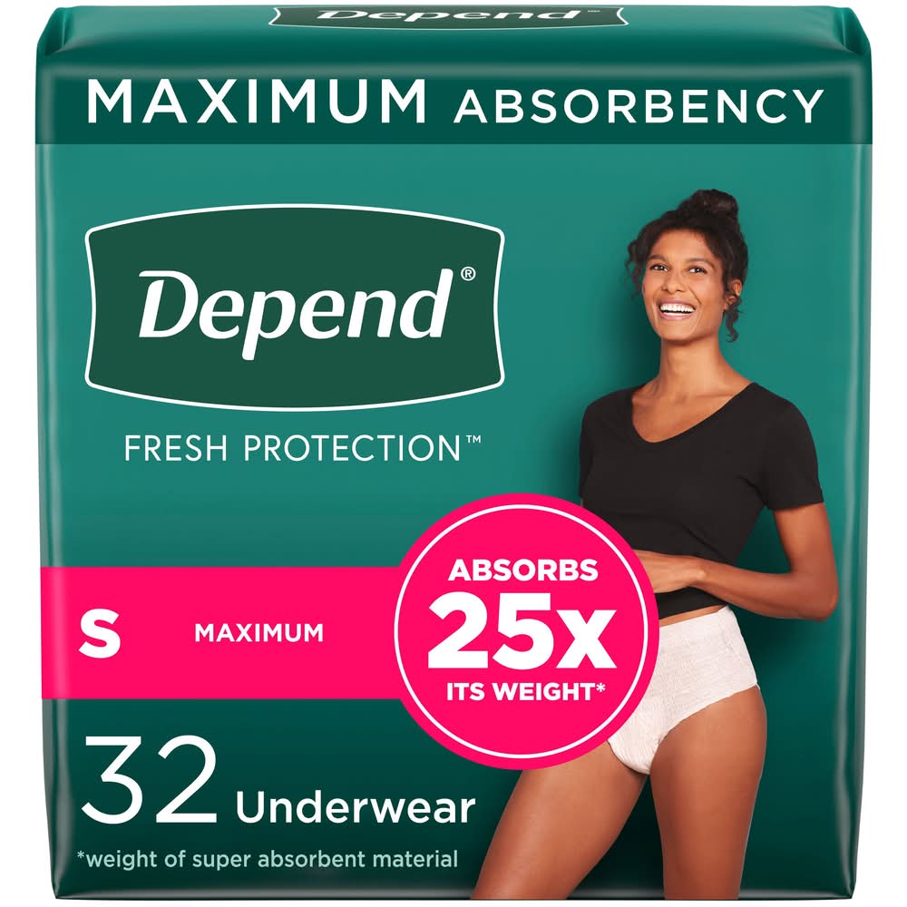 Depend Maximum Absorbency Incontinence Underwear, Women, S (32 ct)