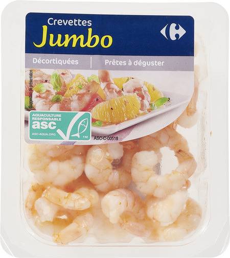 Crevettes Jumbo décortiquées CARREFOUR - la barquette de 100g