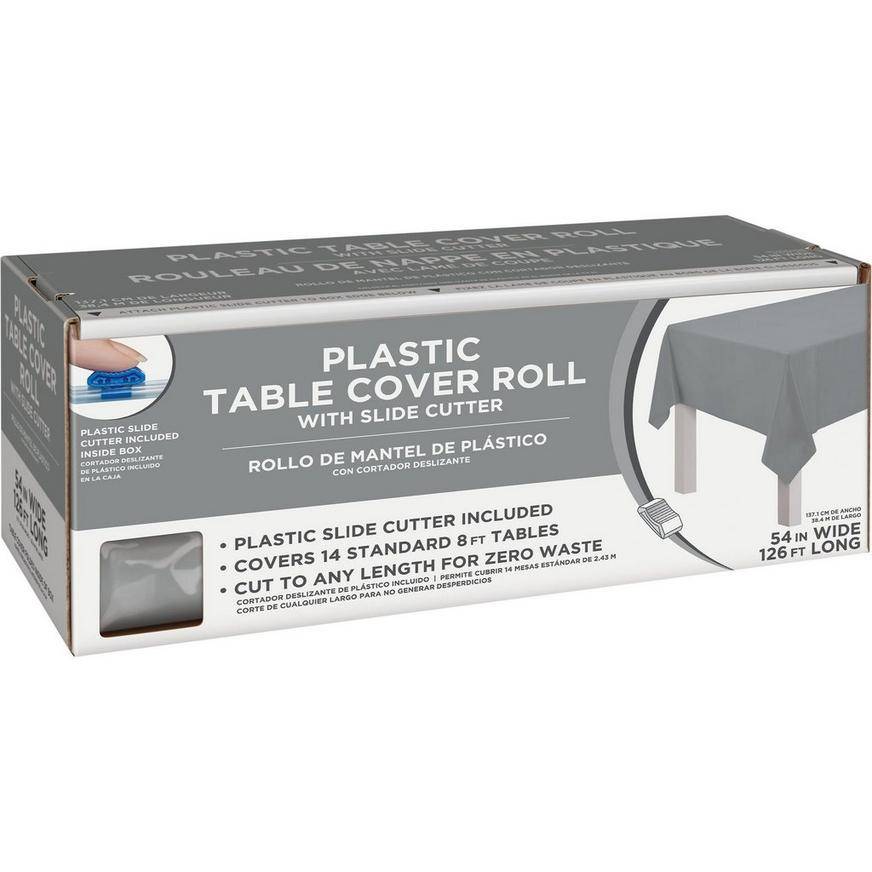 Silver Plastic Table Cover Roll with Slide Cutter, 54in x 126ft