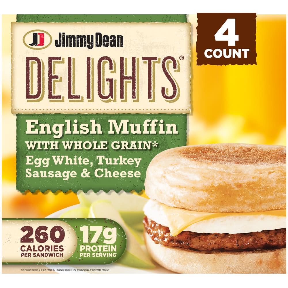 Jimmy Dean Delights English Muffin Sandwiches, Turkey Sausage Egg White & Cheese (20.4 oz, 4 ct)