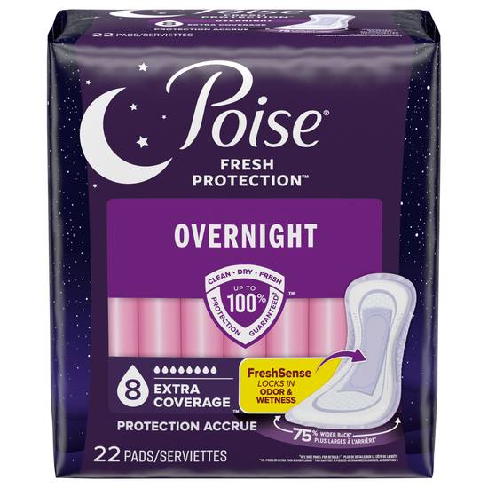 Poise Fresh Protection Extra Coverage Overnight Pads (22 ct)
