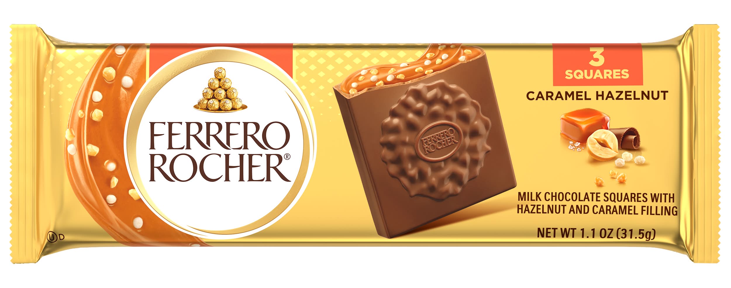 Ferrero Rocher Milk Chocolate Squares, Caramel-Hazelnut (1.1 oz, 3 ct)