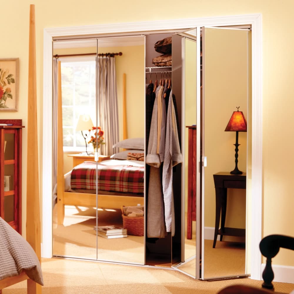 ReliaBilt 36-in x 80-in White Flush Mirrored glass Smooth Prefinished Mirror BI321P Bifold Closet Door ( Hardware Included )
