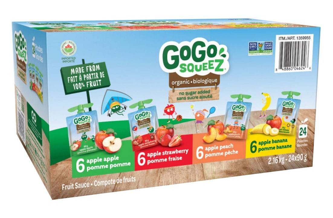 Gogo Squeez - Compotes De Fruits Biologiques À Saveurs Variées, 24 X 90 G / Gogo Squeez Organic Fruit Sauce Variety Pack, 24 X 90 G