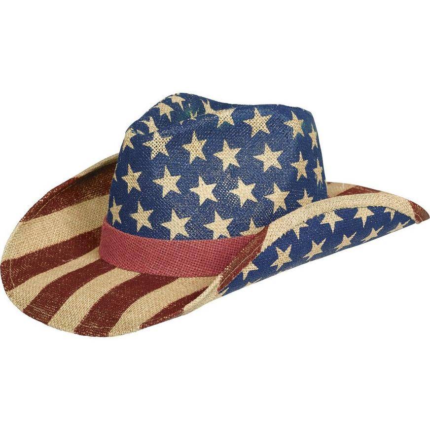 Party City Burlap Patriotic American Flag Cowboy Hat