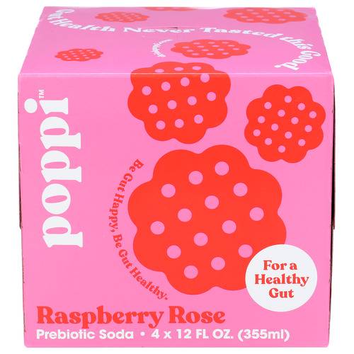 Poppi Raspberry Rose Prebiotic Soda 4 Pack Case