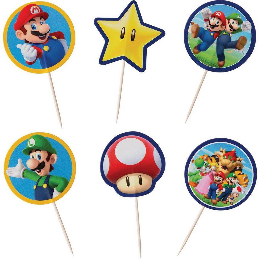 Party City Super Mario Cupcake Picks, 3.5 (24 ct)