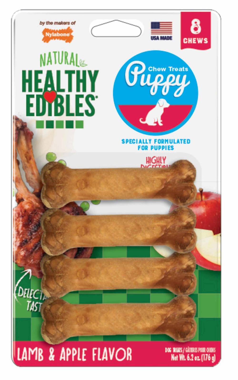 Nylabone Healthy Edibles Puppy Lamb & Apple Flavor Dog Bone Treat (4.9 oz, 3 ct)