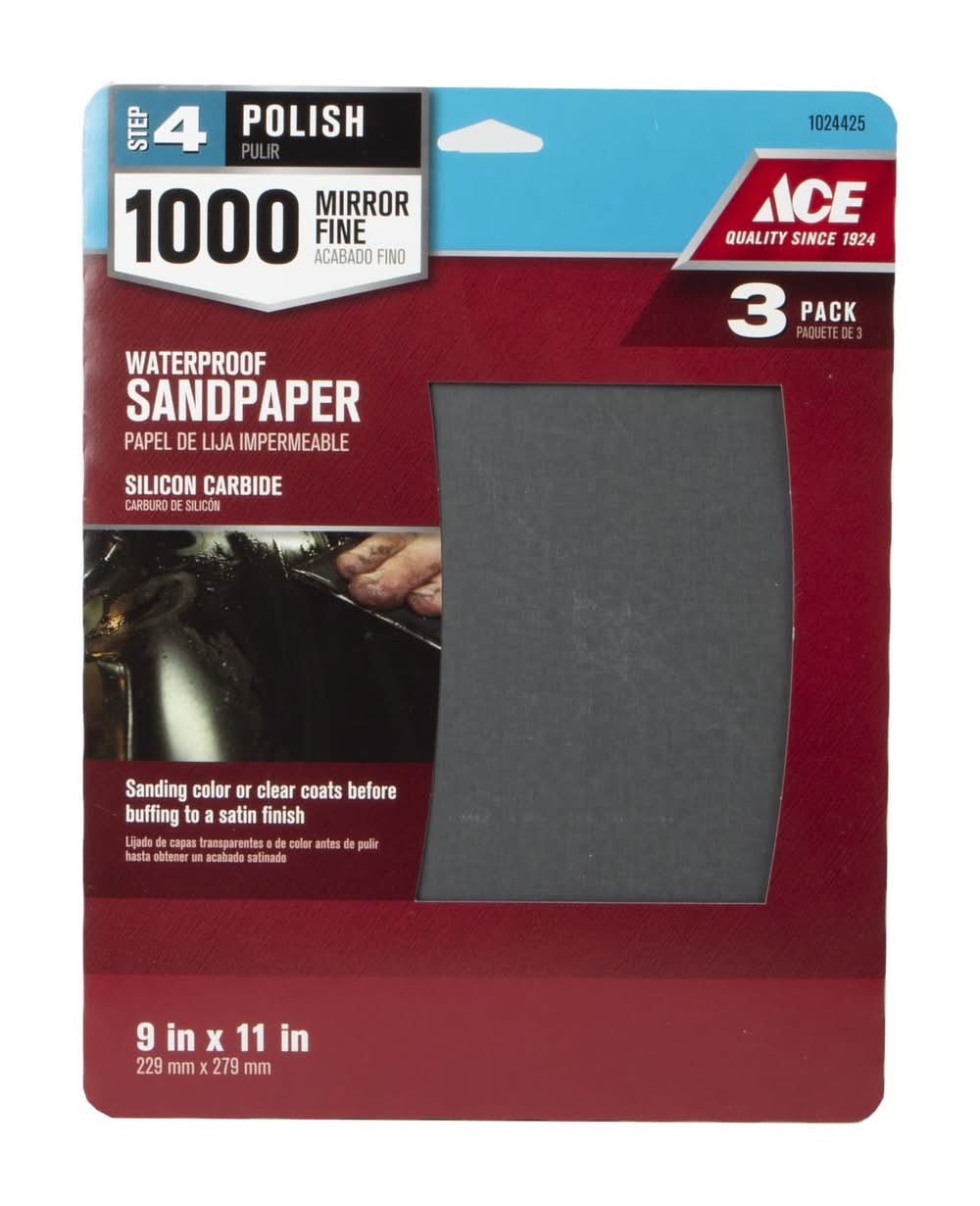 ACE 11 In. L X 9 In. W 1000 Grit Silicon Carbide Waterproof Sandpaper 3 Pk