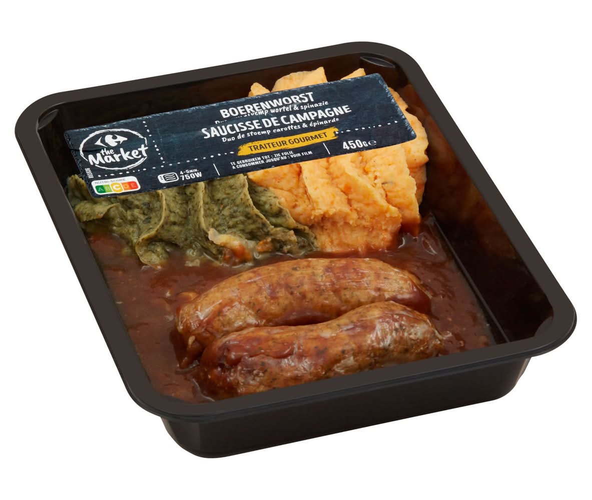 Carrefour The Market Traiteur Gourmet Boerenworst Duo van Stoemp Wortel & Spinazie 450 g