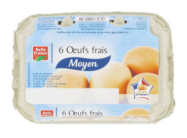 Belle France - Oeuf frais calibre moyen boite, 6pcs