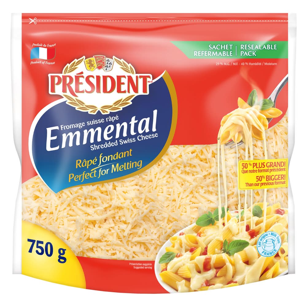 Président - Fromage Emmental Râpé, 750 G / Président Shredded Emmental Cheese, 750 G