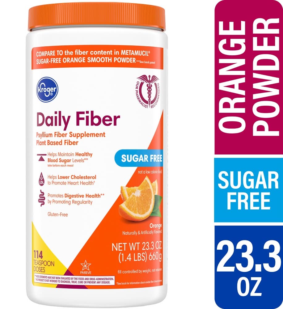 Kroger Sugar Free Natural Psyllium Husk Fiber Powder, Orange (23.3 oz)
