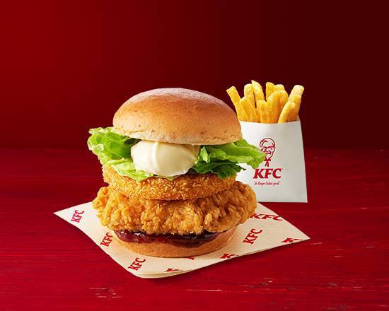 カリホクハッシュのフィレバーガーＢＢＱセット(ドリンク無し) Crispy-Fluffy Hashbrown in Chicken Fillet Burger BBQ Combo