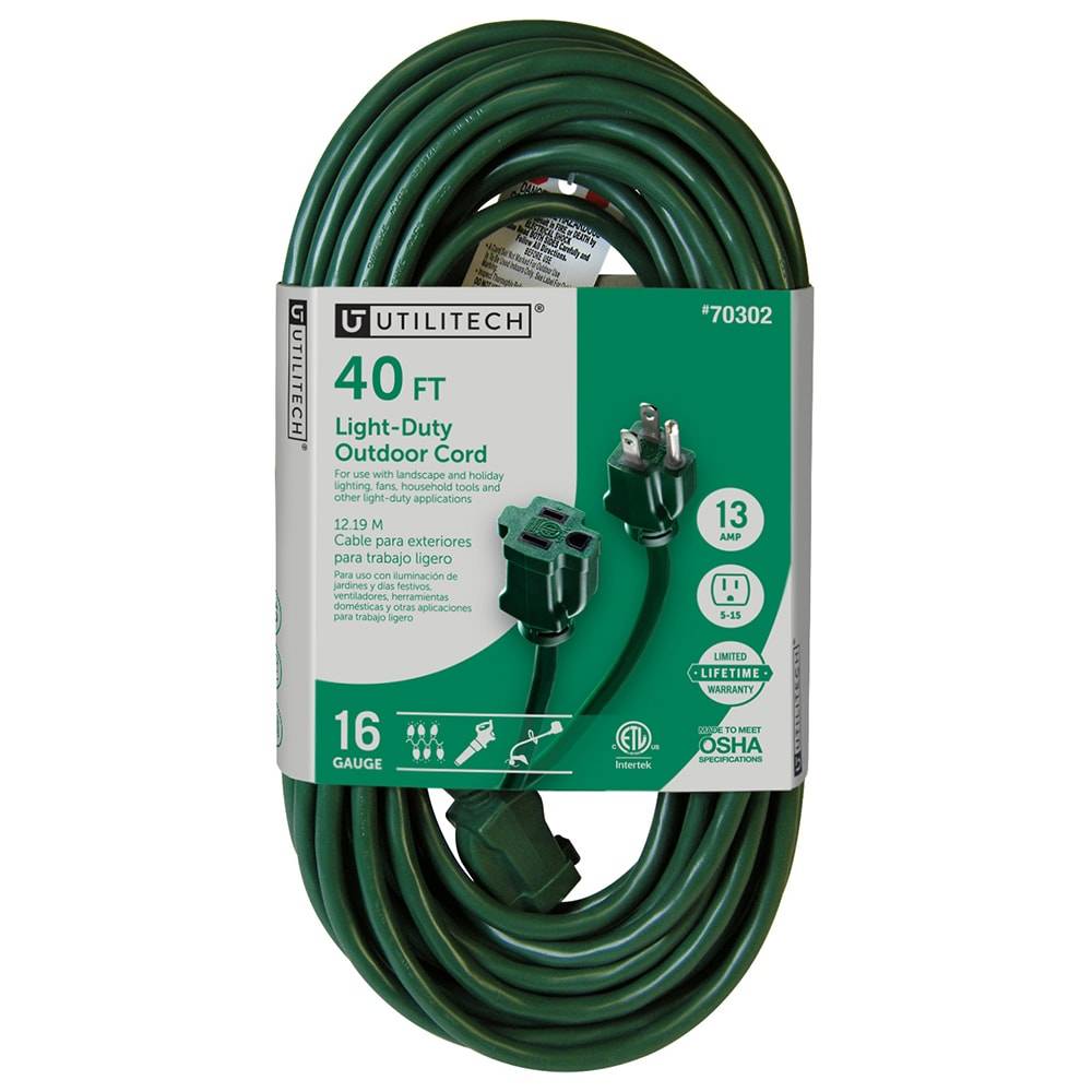 Utilitech Outdoor Extension Cord 40-ft 16/3 Green 3 Prong Outdoor SJTW Light Duty | UT880628