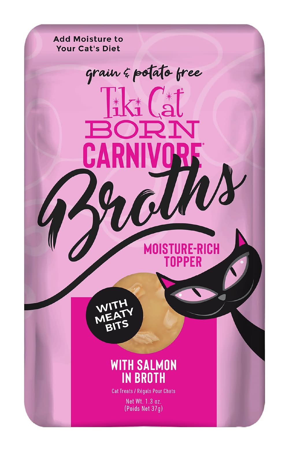 Tiki Cat® Born Carnivore® Broths Wet Cat Food Topper - Non-GMO, Grain Free, 1.3oz (Flavor: Salmon, Size: 1.3 Oz)
