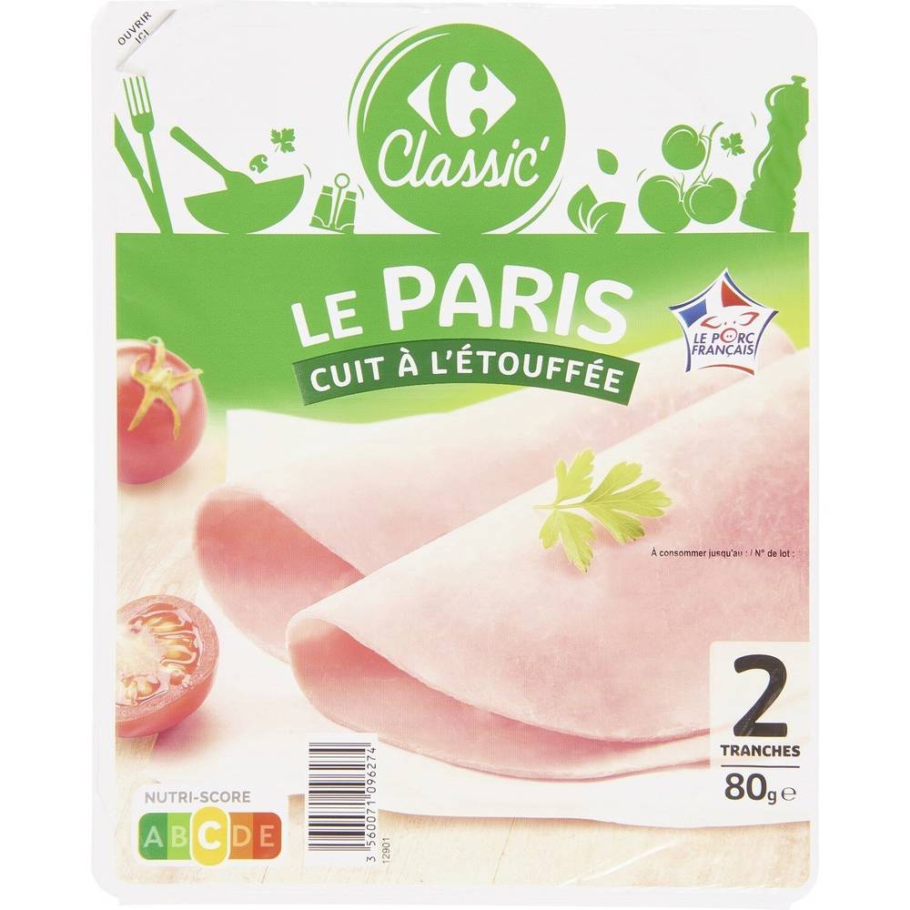 Carrefour Classic' - Jambon le paris cuit à l'étouffée (80g)