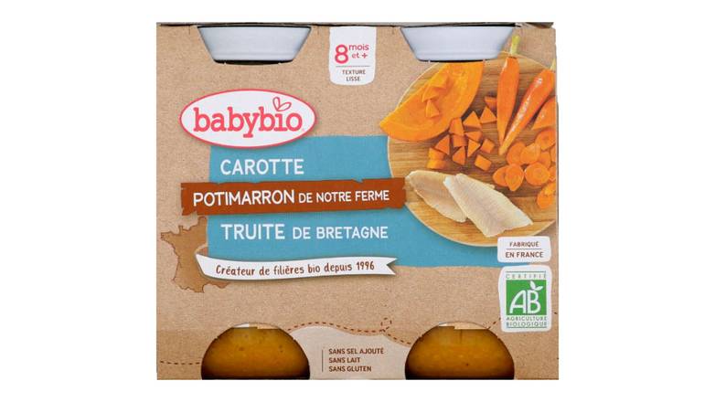 Babybio Petits pots carotte, potimarron & truite 8M 2x200g Bio Les 2 pots de 200g
