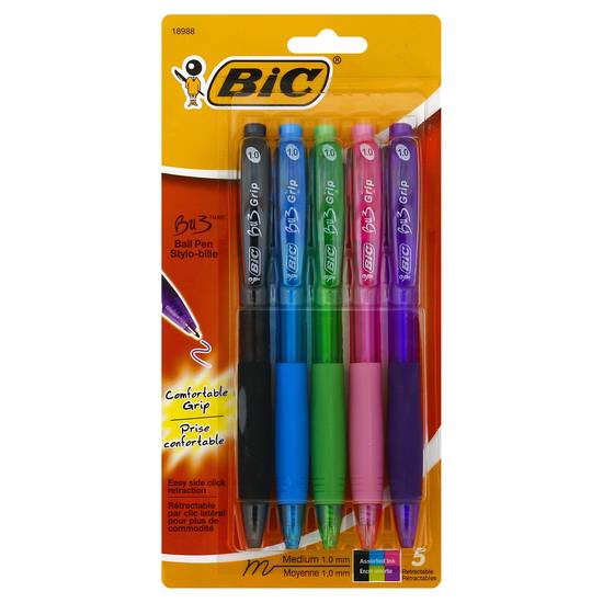 Bic Bu3 Grip Assorted Ink Medium Ball Pens