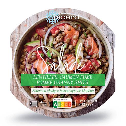 Salade de lentille, saumon fumé,pomme Granny Smith