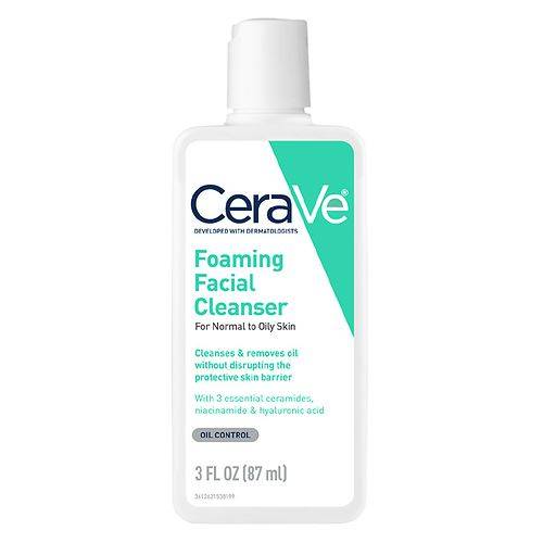 CeraVe Travel Size Foaming Face Cleanser for Normal to Oily Skin with Hyaluronic Acid - 3.0 fl oz