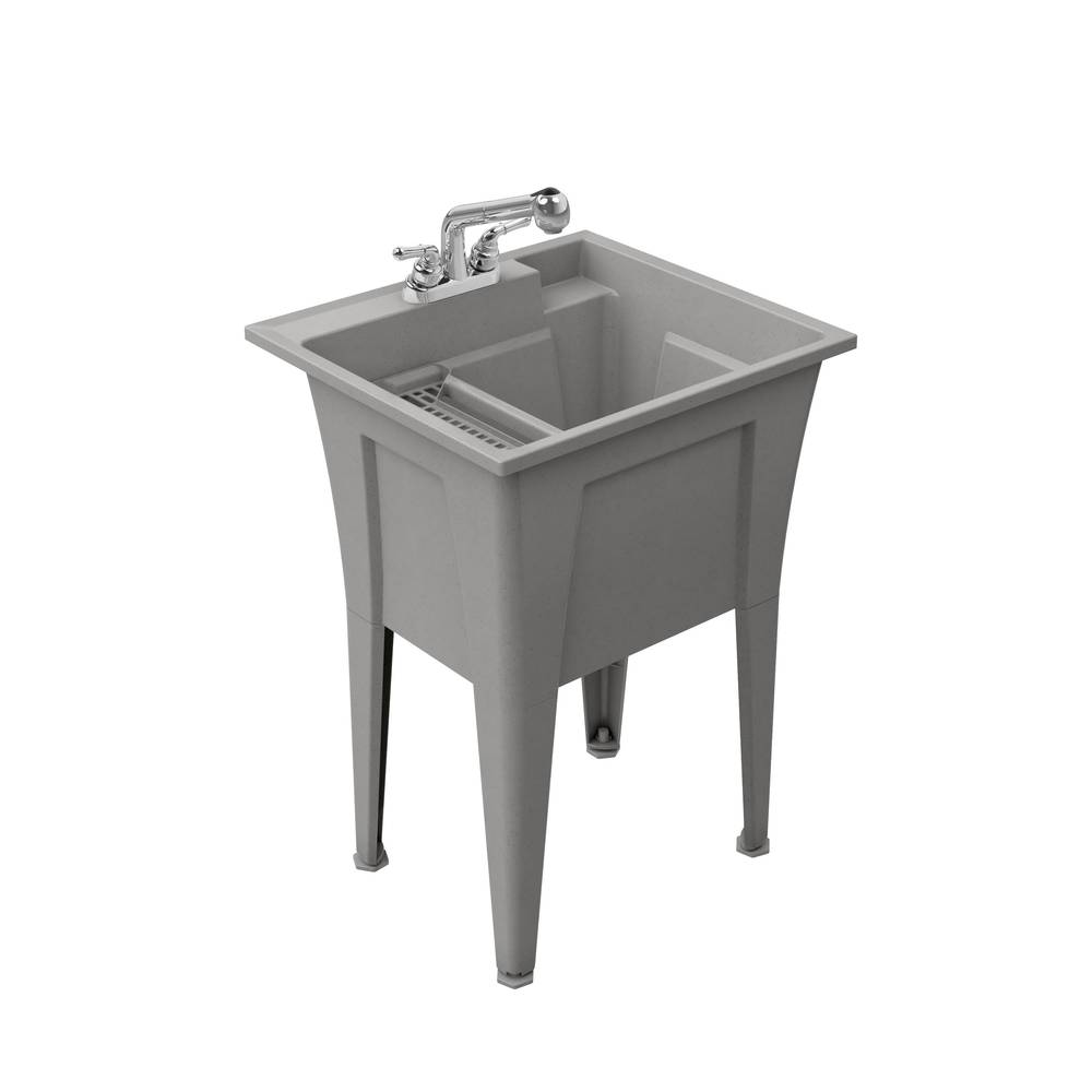 RuggedTub 24.25-in x 22-in 1-Basin Graphite (Gray with Black Speckles) Freestanding Utility Tub with Drain and Faucet | B24PK1-NB