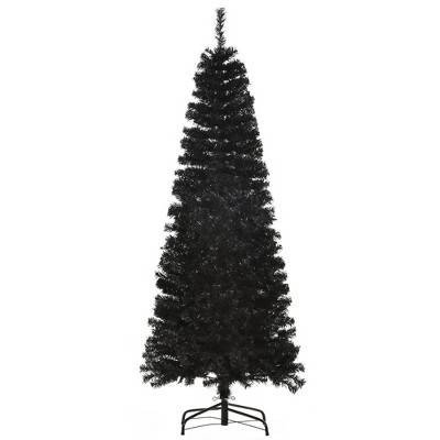 HOMCOM 6 FT Artificial Christmas Tree with Stand, Pencil Xmas Tree with Halloween Style, Holiday Home Indoor Decoration for Party, Black