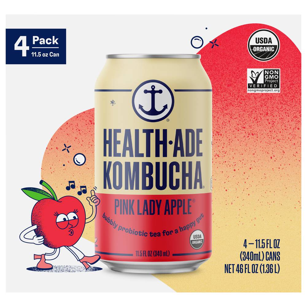 Health-Ade Kombucha, Pink Lady Apple (4 x 11.5 fl oz)