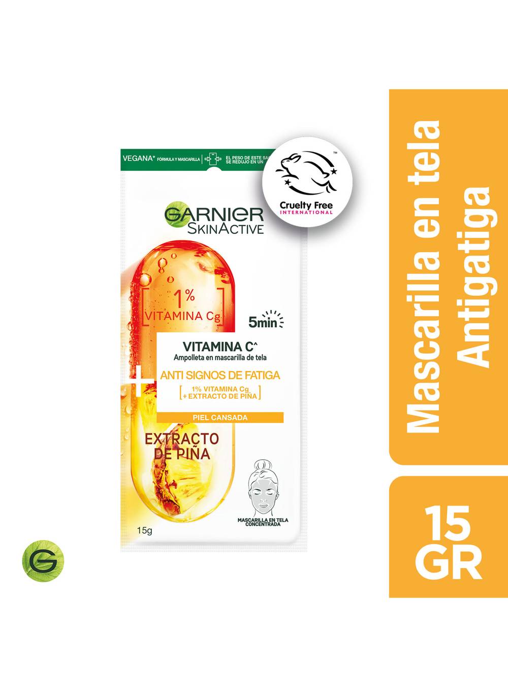 Garnier skin active mascarilla en tela ampolla piña antifatiga (sobre 15 g)