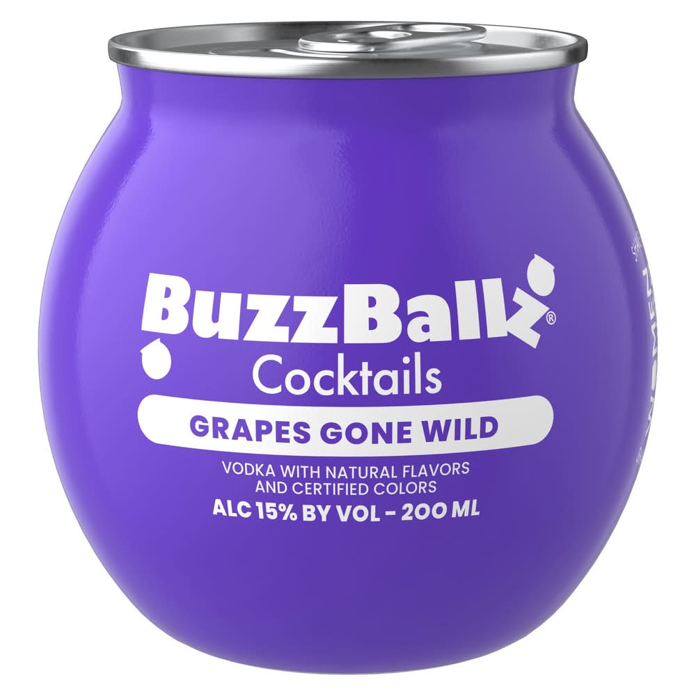 BuzzBallz Ready To Drink Vodka Cocktail, Grapes Gone Wild (200 ml)