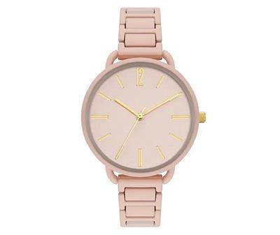 Womens Matte Metal Band Analog Wrist Watch (light pink)