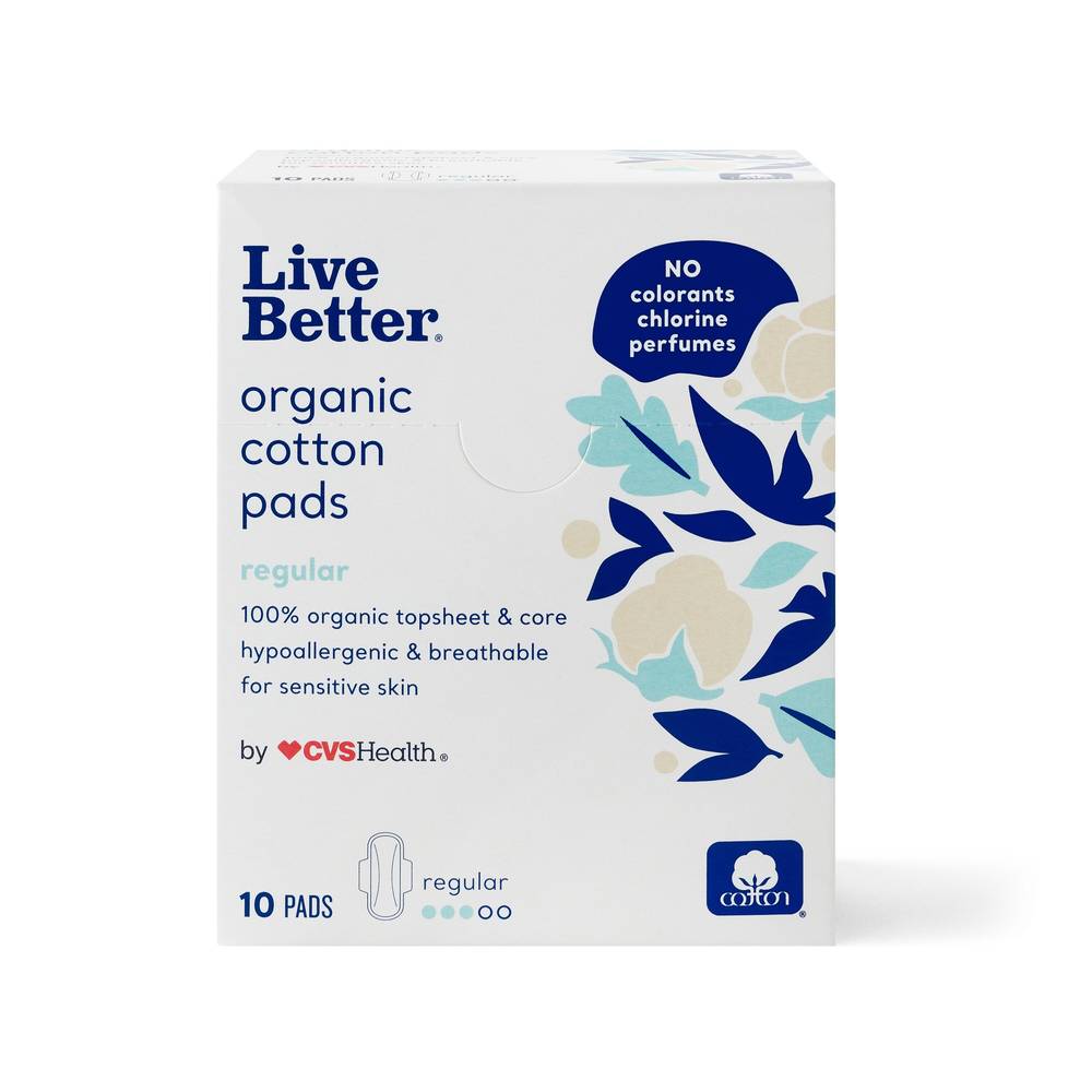 CVS Live Better Organic Cotton Pads, Regular, 10 CT