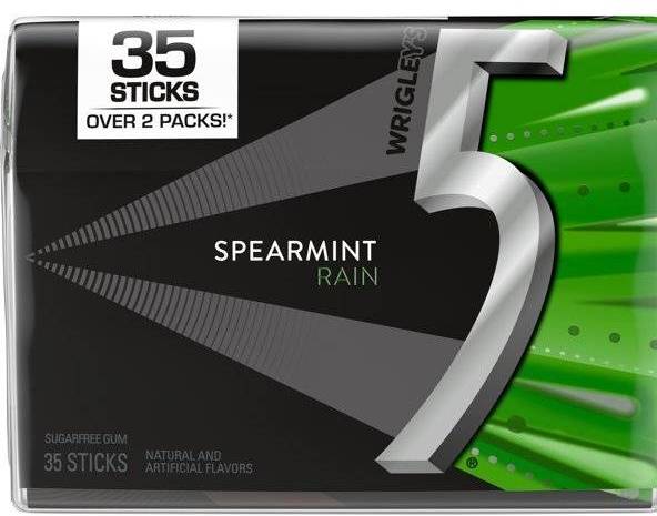 Wrigleys 5 Spearmint Rain Chewing Gum 15 Pieces