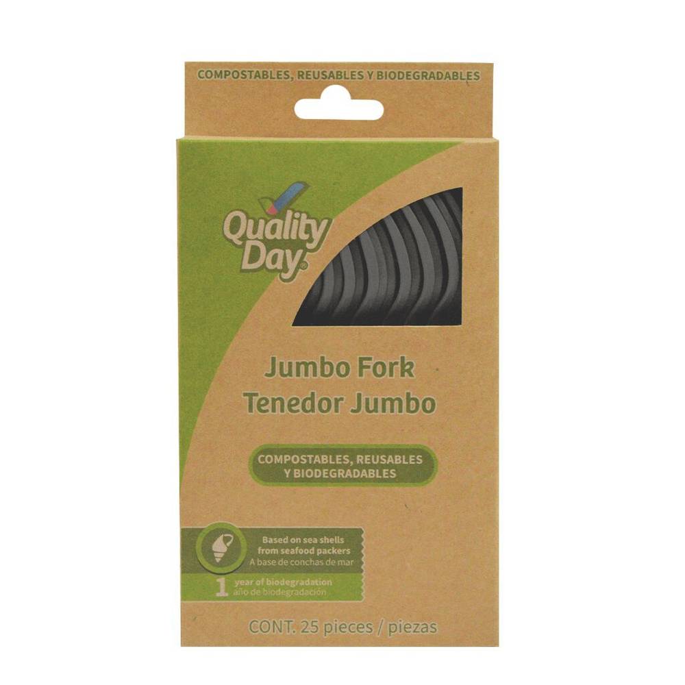 Quality day tenedor jumbo negro biodegradable (25 piezas)