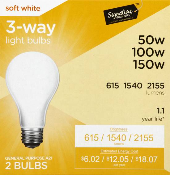 Signature Select 3-Way Soft White 50W 100W or 150W Light Bulbs (2 bulbs)
