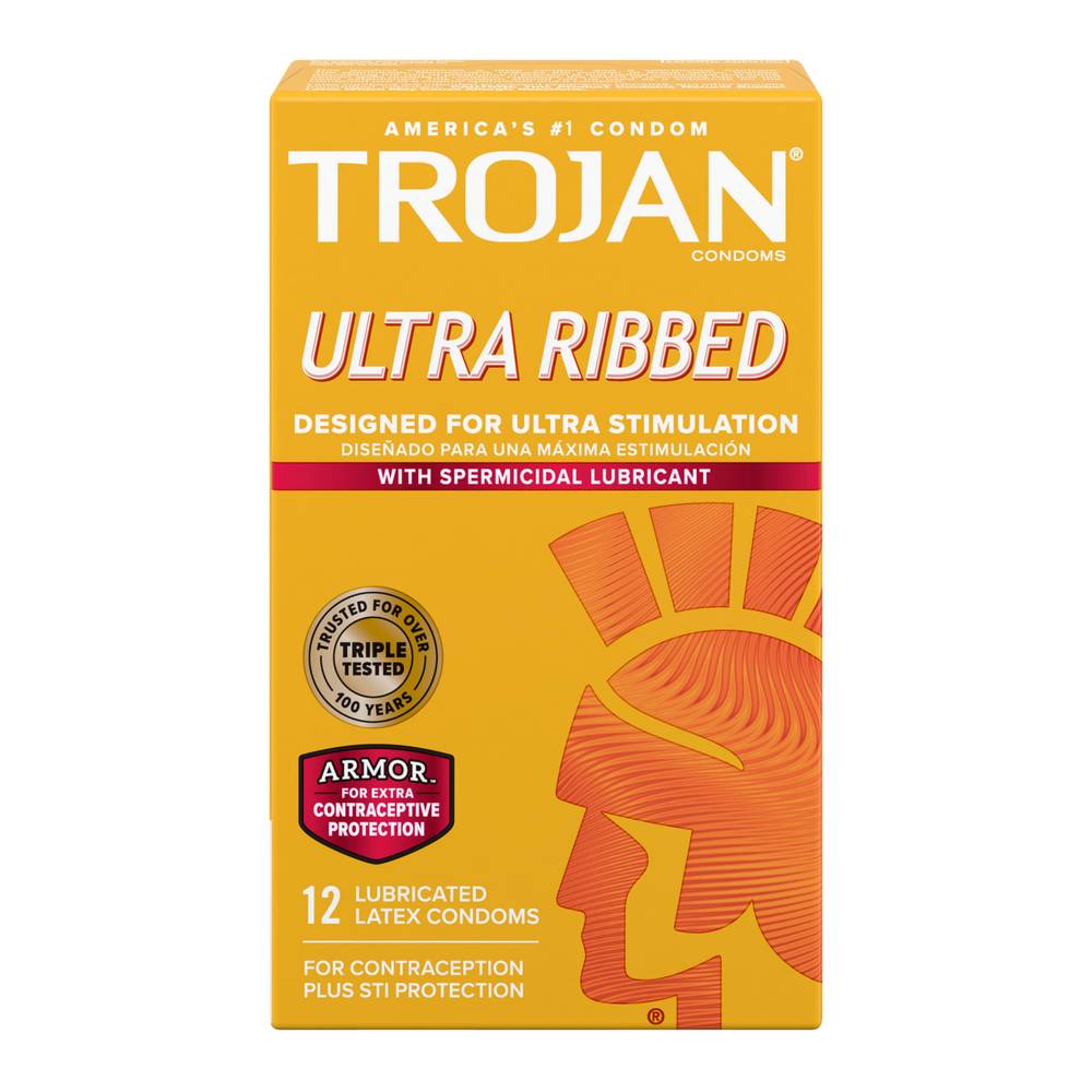 Trojan Ultra Ribbed Lubricated Latex Condoms (12 ct)