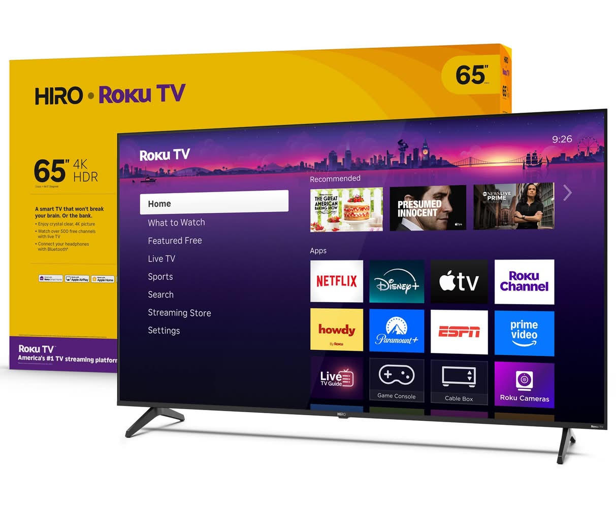 Hiro 4K Hdr Flat Screen Led Smart Tv, 65 in