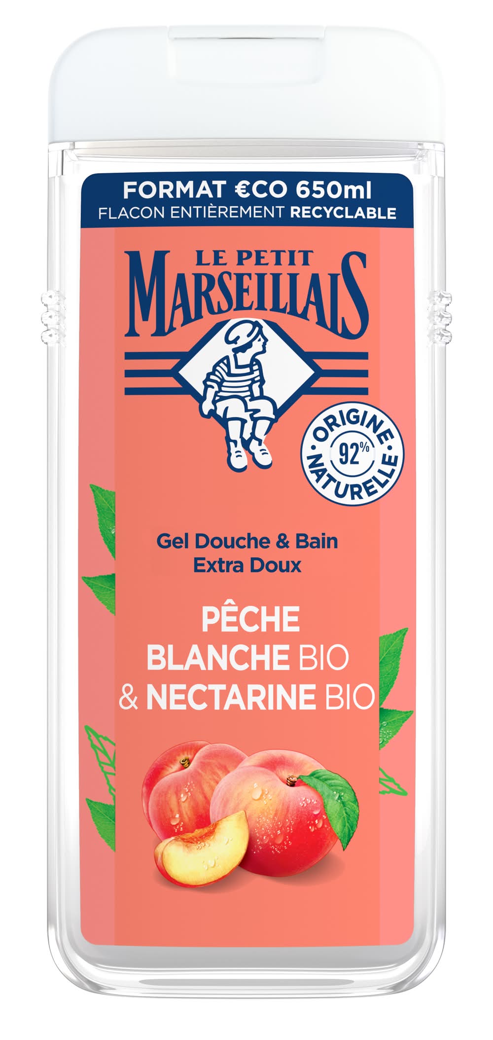 Le Petit Marseillais - Gel douche & bain extra doux, pêche blanche bio & nectarine bio (650ml)